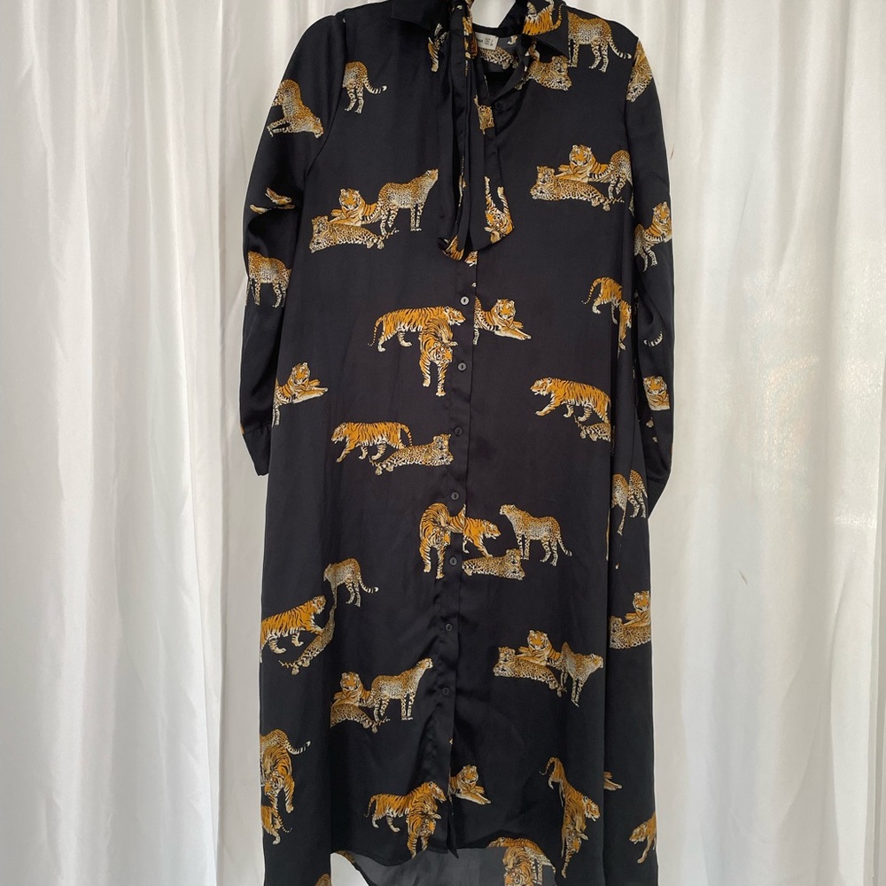 Tiger print silk like material dress